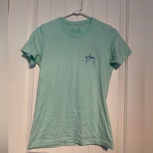 #148 Women’s EUC fitted Guy Harvey aqua teal color Short Sleeve Tee size Medium